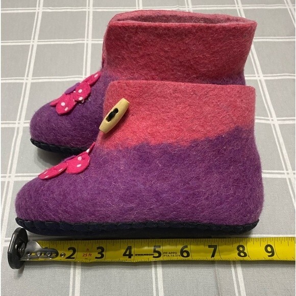Girls Wool Felted Slippers Purple Pink 8" Youth (4-7 years) Non-slip Soles - Picture 7 of 9